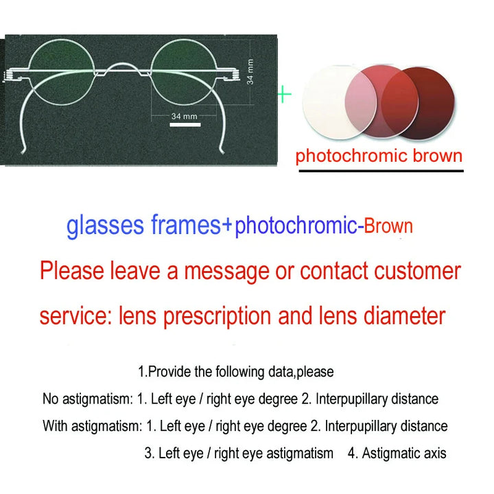 Yujo Unisex Full Rim Round Stainless Steel Custom Eyeglasses Y4042 Full Rim Yujo Brown34 CHINA