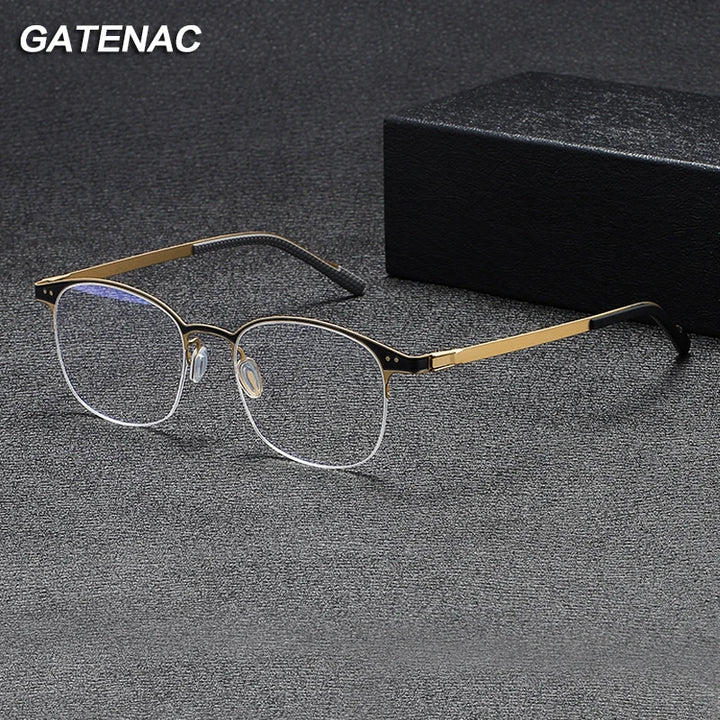 Gatenac Unisex Semi Rim Square Eyeglasses  Gxyj1146 Semi Rim Gatenac