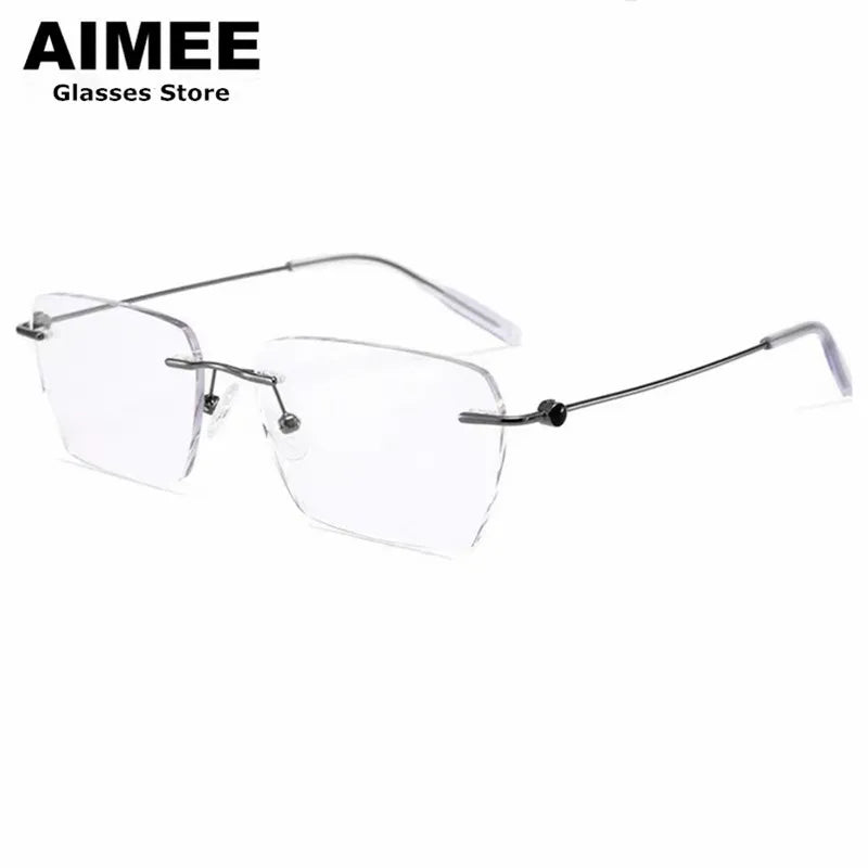 Aimee Men's Rimless Square Polygon Titanium Eyeglasses 14256 Rimless Aimee Gun