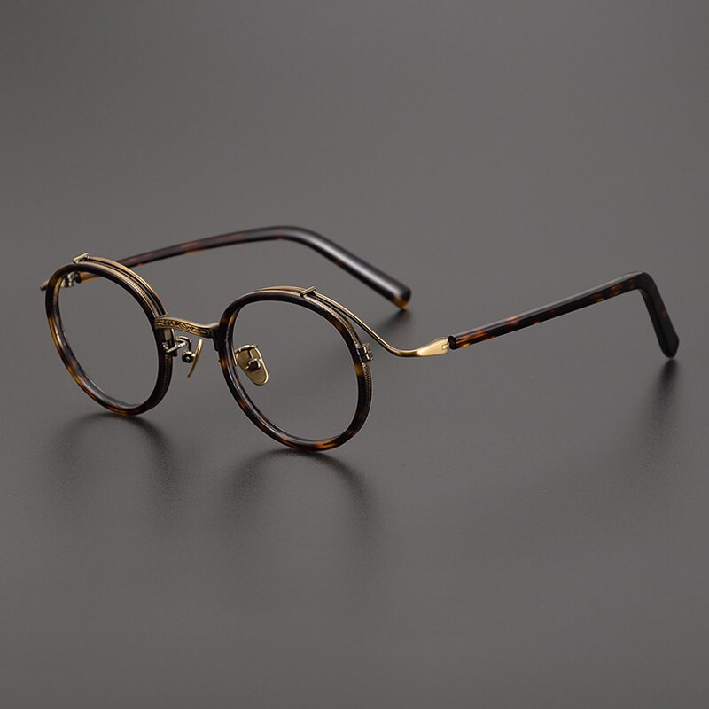 Gatenac Unisex Full Rim Round Acetate Alloy Eyeglasses Gxyj1029 Full Rim Gatenac Tortoiseshell