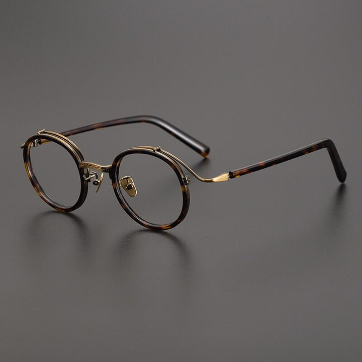 Gatenac Unisex Full Rim Round Acetate Alloy Eyeglasses Gxyj1029 Full Rim Gatenac Tortoiseshell