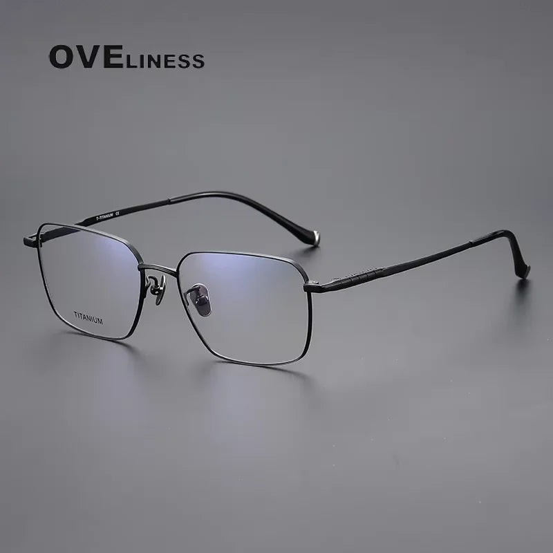 Oveliness Men's Semi Rim Square Polygon Titanium Eyeglasses 80904 Semi Rim Oveliness black