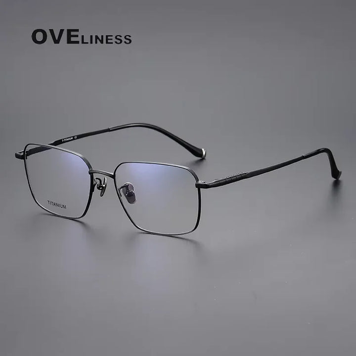Oveliness Men's Semi Rim Square Polygon Titanium Eyeglasses 80904 Semi Rim Oveliness black