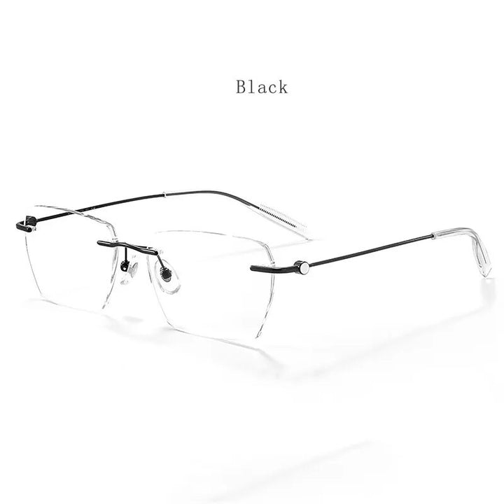 Hdcrafter Unisex Rimless Square Titanium Eyeglasses 71327 Rimless Hdcrafter Eyeglasses Black