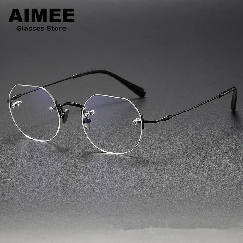 Aimee Women's Rimless Flat Top Polygon Titanium Eyeglasses 19008