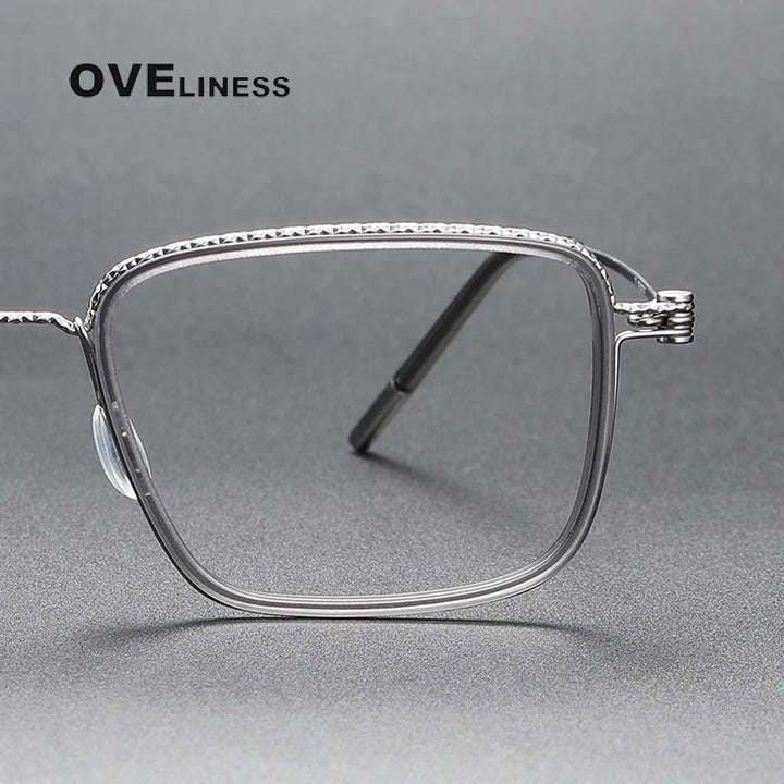 Oveliness Unisex Full Rim Square Screwless Acetate Titanium Eyeglasses 80890 Full Rim Oveliness   