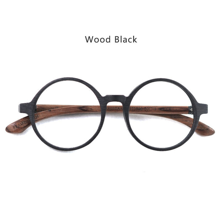 Hdcrafter Unisex Full Rim Round Wood Eyeglasses Ft3590 Full Rim Hdcrafter Eyeglasses Wood Black