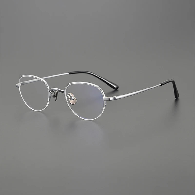 Nobler Unisex Semi Rim Oval Titanium Eyeglasses Clip On Sunglasses K047 With Clip Ons Nobler C5