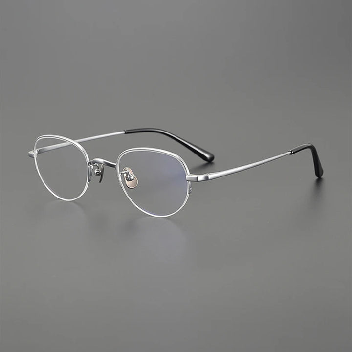 Nobler Unisex Semi Rim Oval Titanium Eyeglasses Clip On Sunglasses K047 With Clip Ons Nobler C5