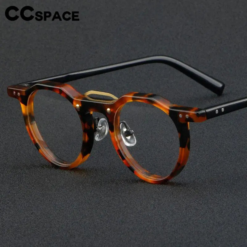 CCspace Unisex Full Rim Flat Top Round Acetate Eyeglasses 56934 Full Rim CCspace