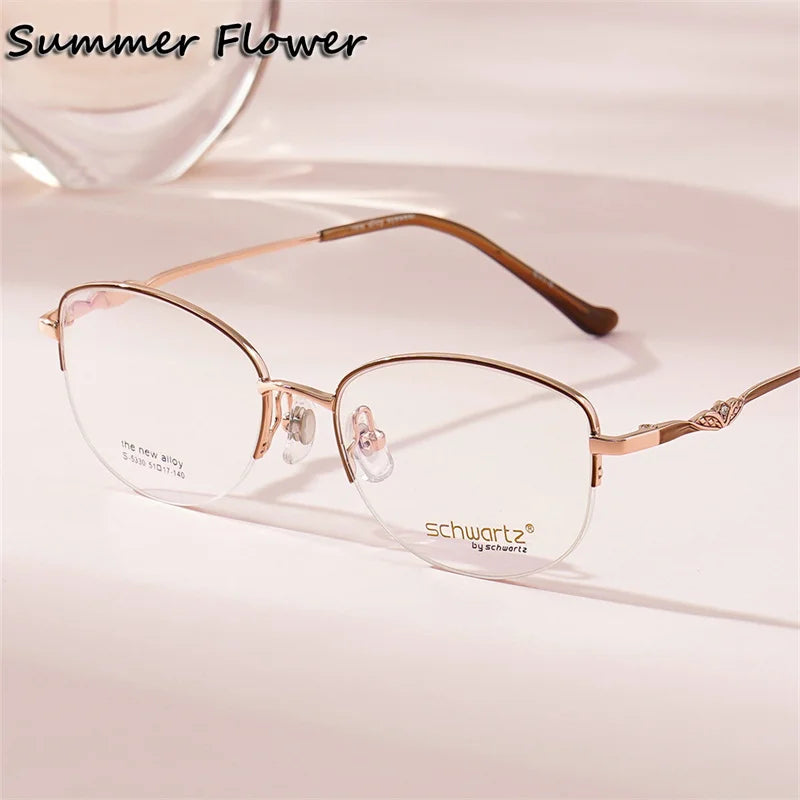 Summer Flower Women's Semi Rim Oval Square Alloy Eyeglasses 85330 Semi Rim Summer Flower