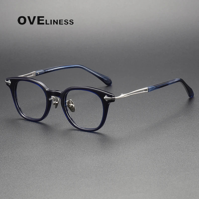 Oveliness Unisex Full Rim Square Acetate Titanium Eyeglasses 4422 Full Rim Oveliness blue silver  