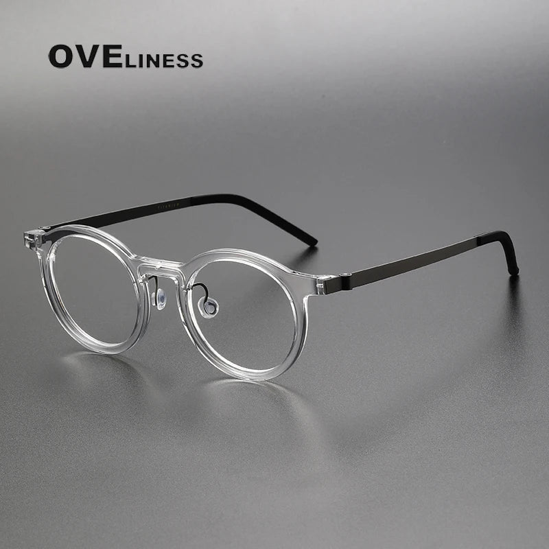Oveliness Unisex Full Rim Round Acetate Titanium Eyeglasses 1846 Full Rim Oveliness
