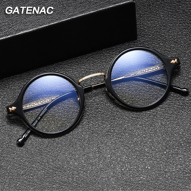 Gatenac Unisex Full Rim Round Acetate Titanium Eyeglasses Gxyj1060 Full Rim Gatenac