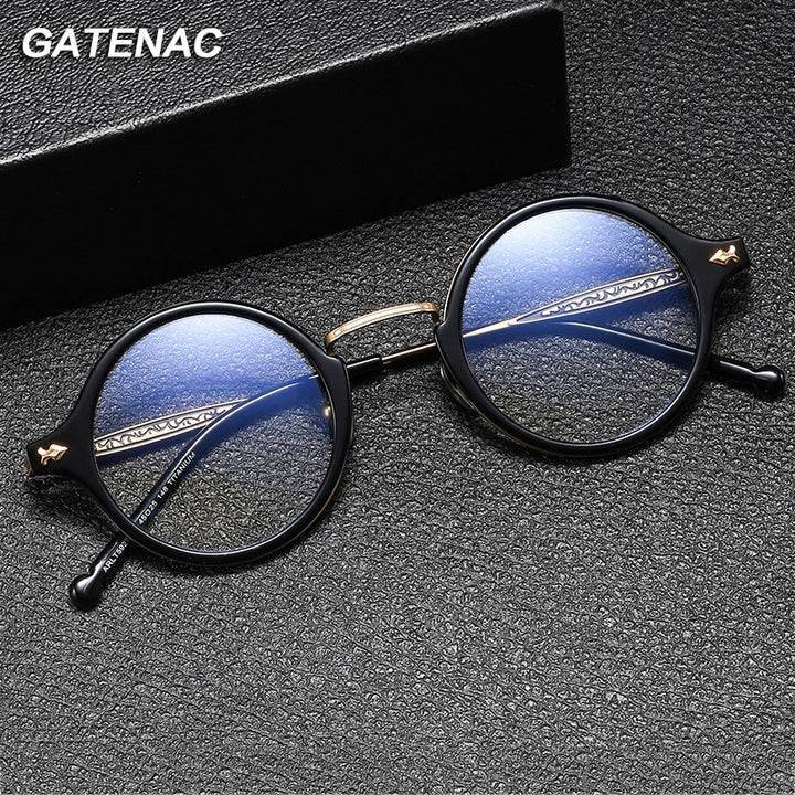 Gatenac Unisex Full Rim Round Acetate Titanium Eyeglasses Gxyj1060 Full Rim Gatenac
