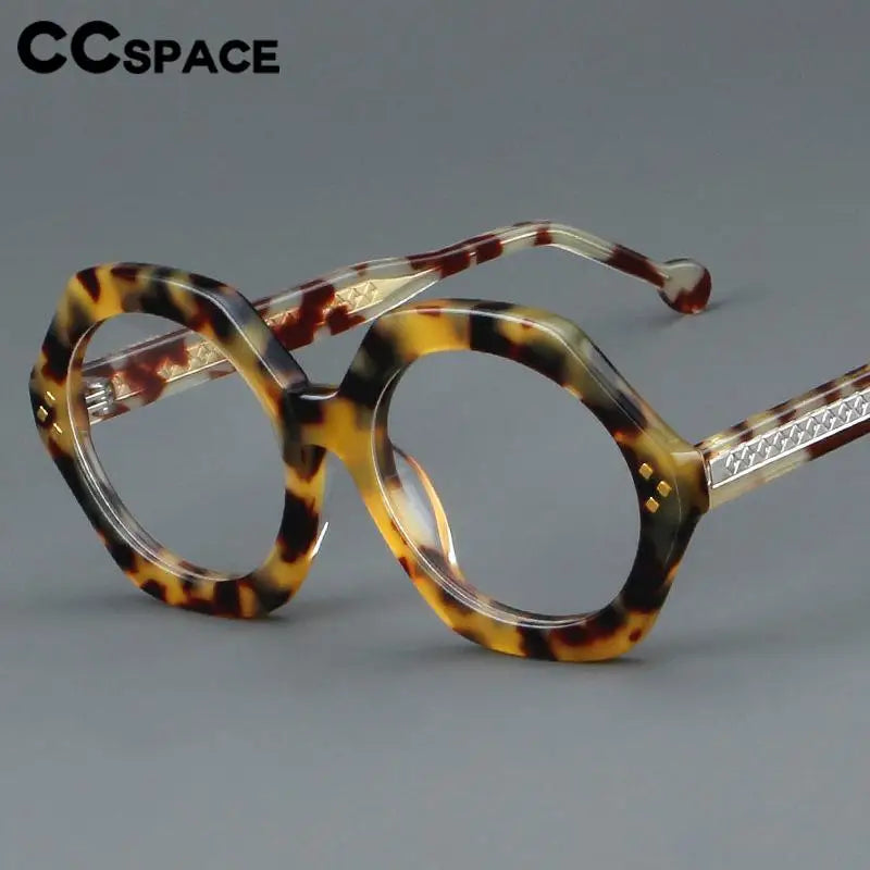 CCspace Unisex Full Rim Large Flat Top Round Acetate Eyeglasses 57286 Full Rim CCspace