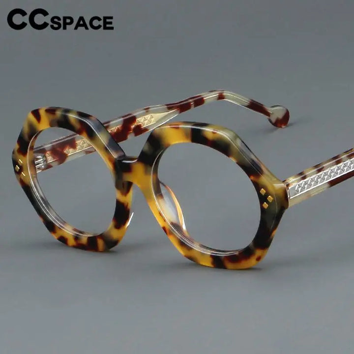 CCSpace Unisex Full Rim Large Flat Top Round Acetate Eyeglasses 57286 Full Rim CCspace   