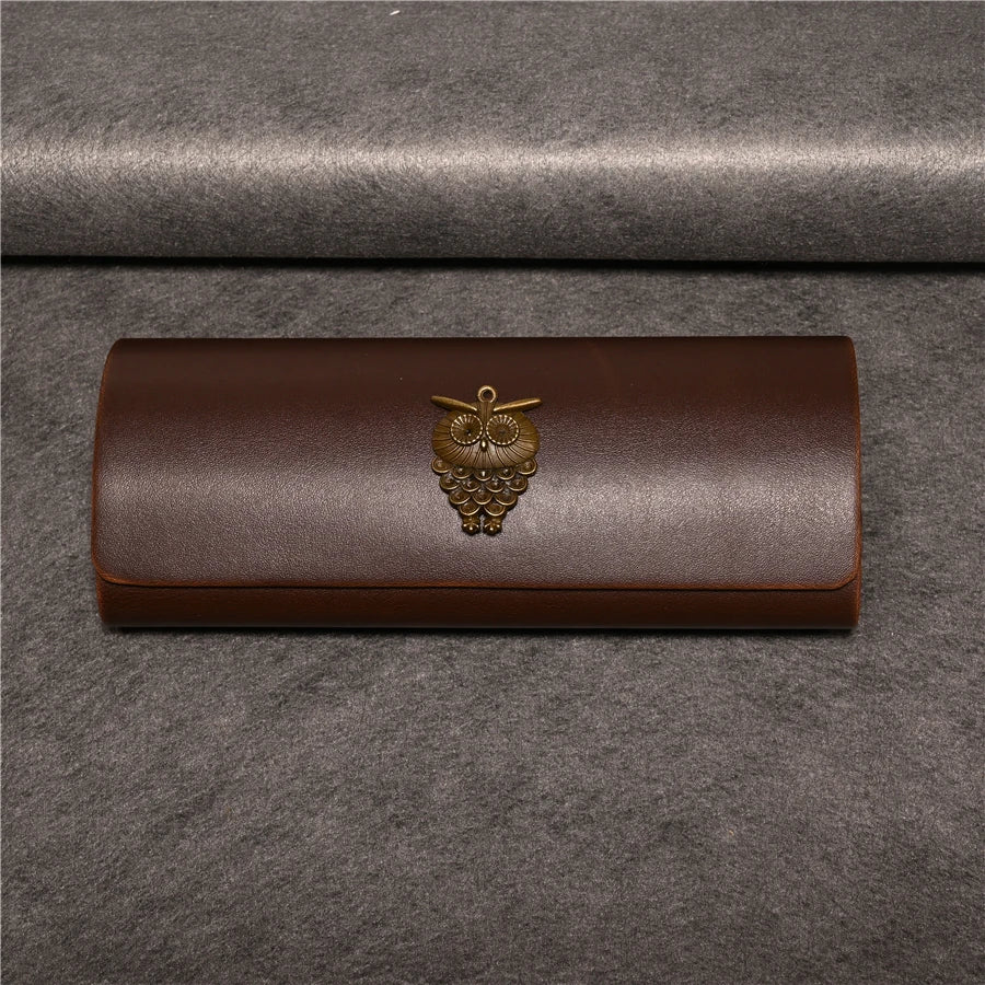 Cubojue Unisex Brown PU Leather Eyeglass Case Assorted Designs 1638 Case Cubojue Case big case owl