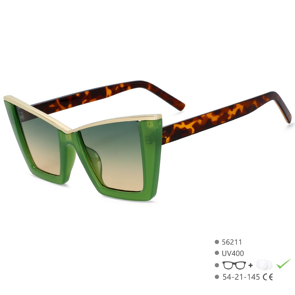 CCSpace Women's Full Rim Square Cat Eye Tr 90 UV400 Sunglasses 56211 Sunglasses CCspace Sunglasses C5Green  