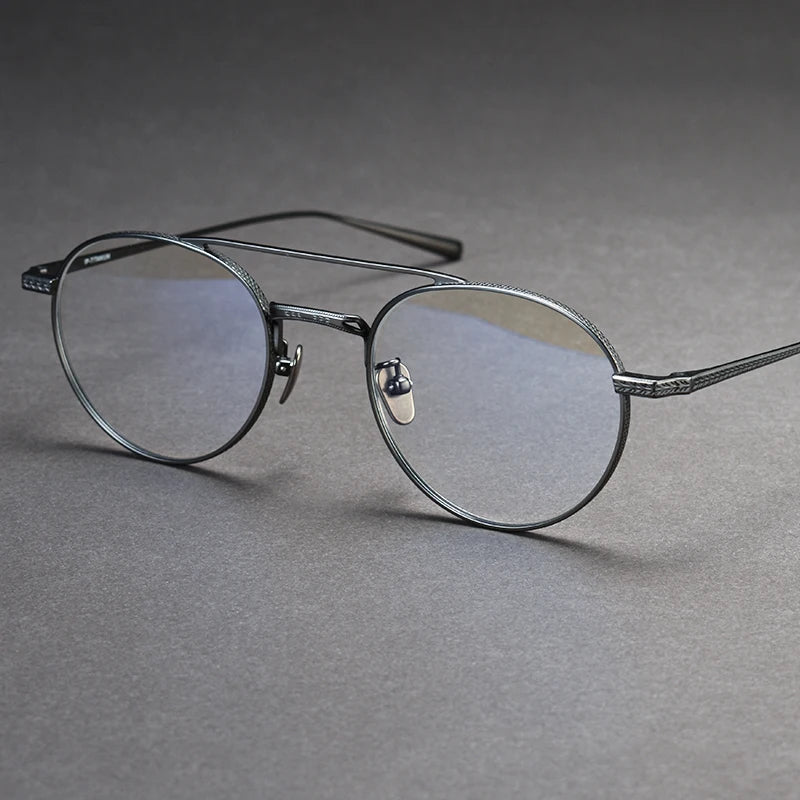Black Mask Unisex Full Rim Round Double Bridge Titanium Eyeglasses 499020