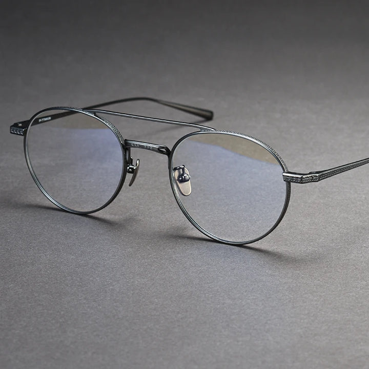 Black Mask Unisex Full Rim Round Double Bridge Titanium Eyeglasses 499020