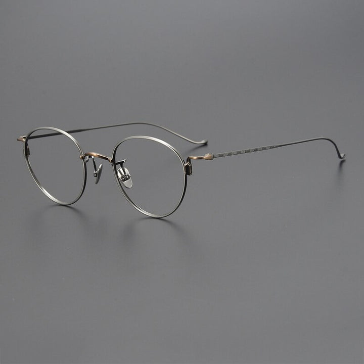 Gatenac Unisex Full Rim Round Titanium Eyeglasses Gxyj1051 Full Rim Gatenac Bronze Gun