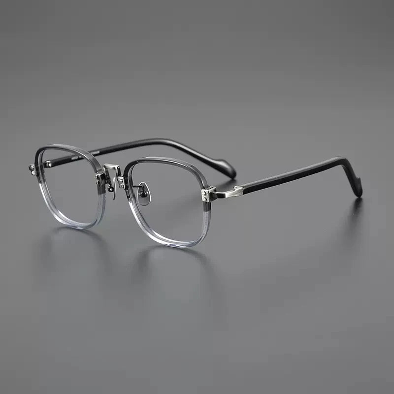 Gatenac Unisex Full Rim Square Acetate Titanium Eyeglasses Gxyj1217 Full Rim Gatenac Gray