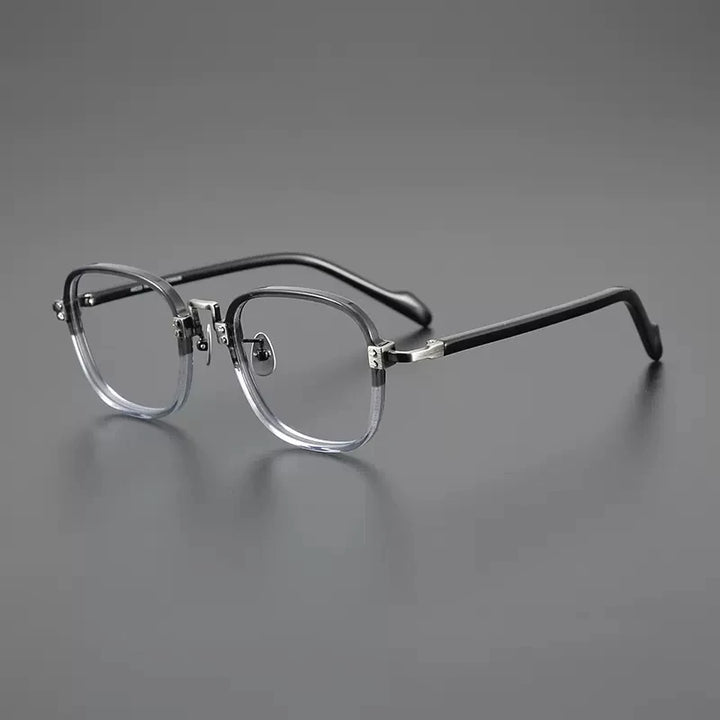 Gatenac Unisex Full Rim Square Acetate Titanium Eyeglasses Gxyj1217 Full Rim Gatenac Gray