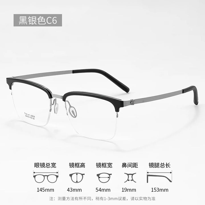 Reven Jate Unisex Semi Rim Square Titanium Eyeglasses 2609 Semi Rim Reven Jate C9