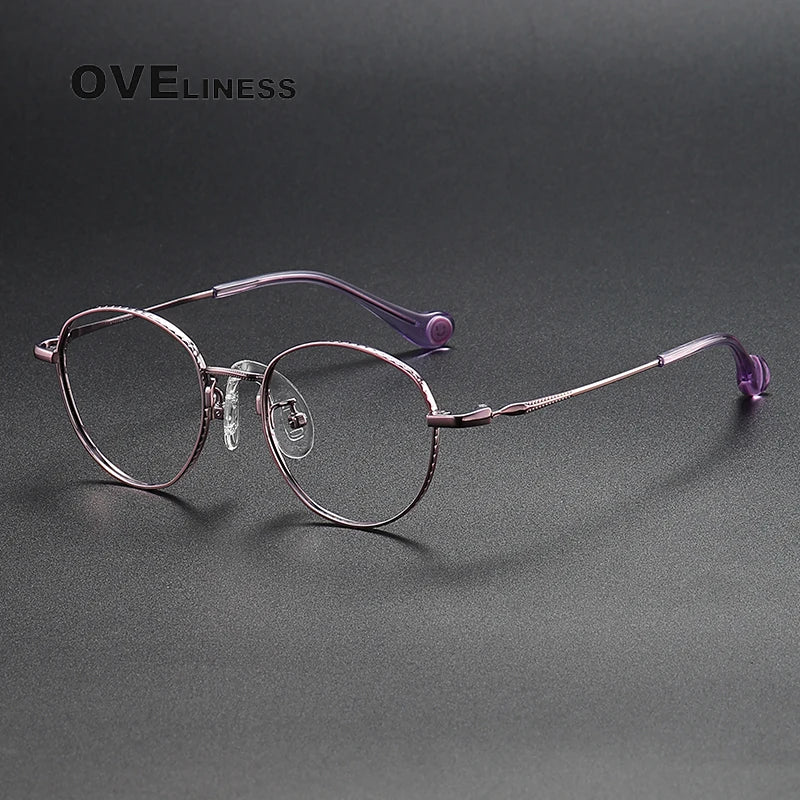 Oveliness Unisex Full Rim Round Titanium Eyeglasses 80950 Full Rim Oveliness purple