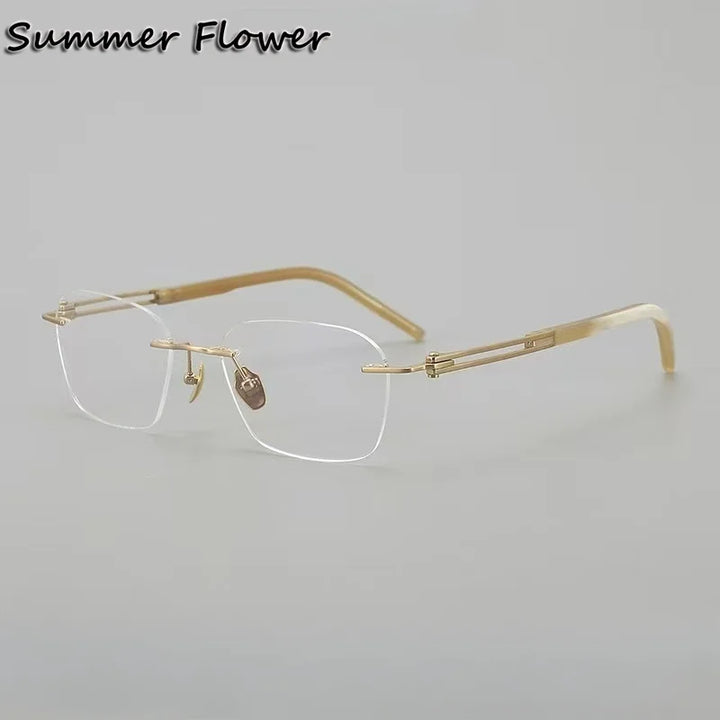 Summer Flower Men's Rimless Polygon Titanium Horn Eyeglasses 611005