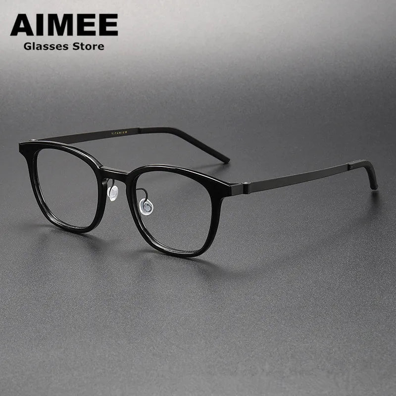 Aimee Women's Full Rim Square Titanium Acetate Eyeglasses 81051 Full Rim Aimee Black