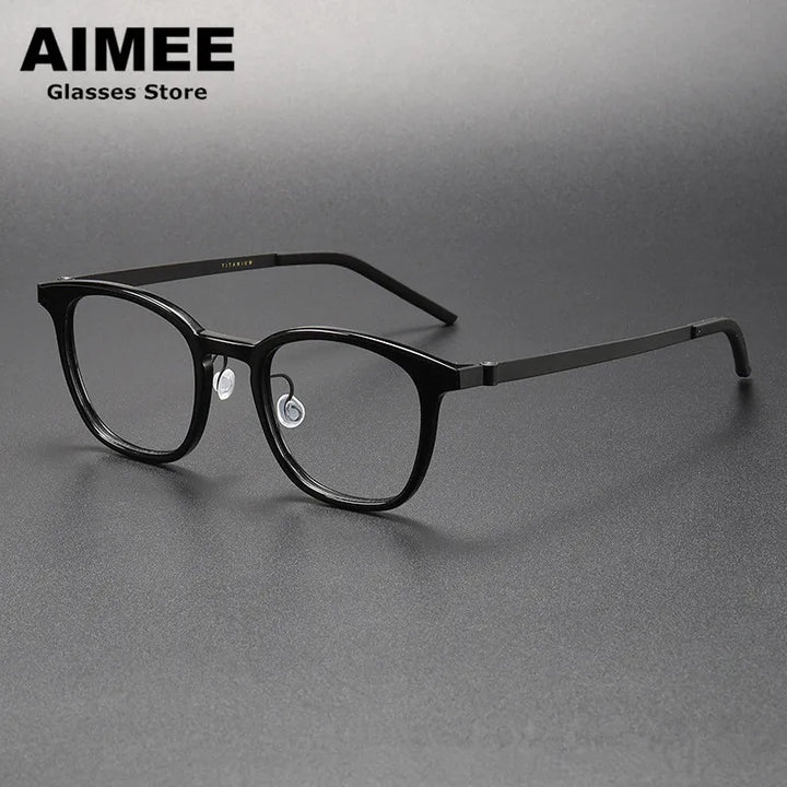 Aimee Women's Full Rim Square Titanium Acetate Eyeglasses 81051 Full Rim Aimee Black
