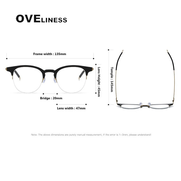Oveliness Unisex Full Rim Square Screwless Titanium Eyeglasses 8202313 Full Rim Oveliness   