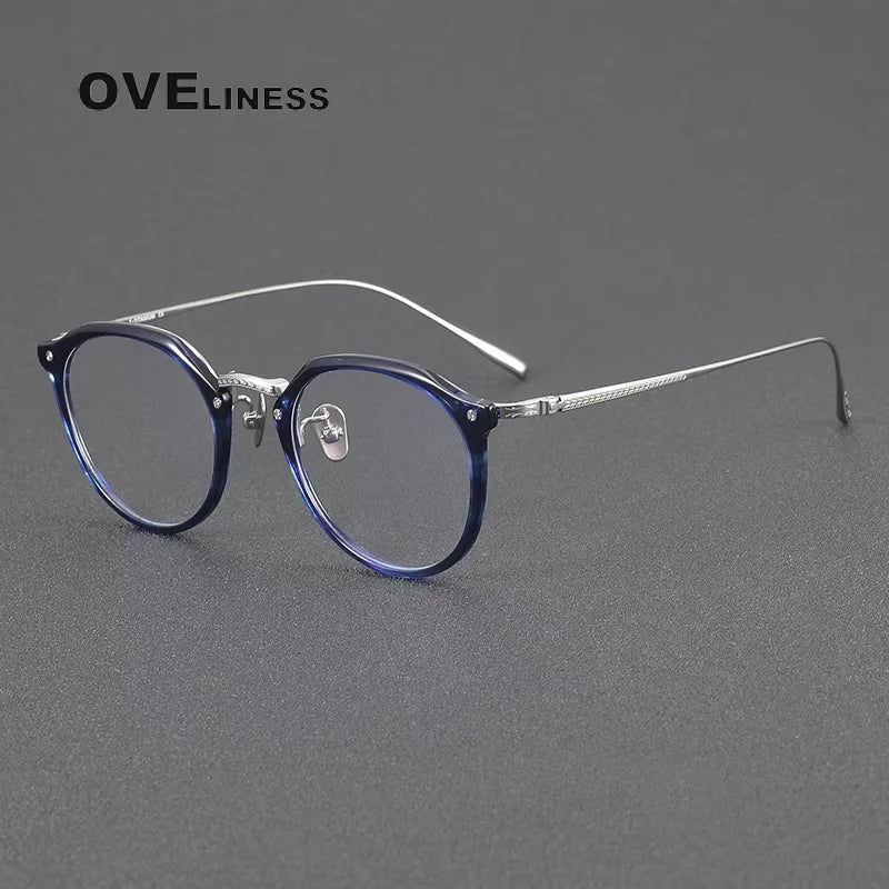 Oveliness Women's Full Rim Round Acetate Titanium Eyeglasses 85054