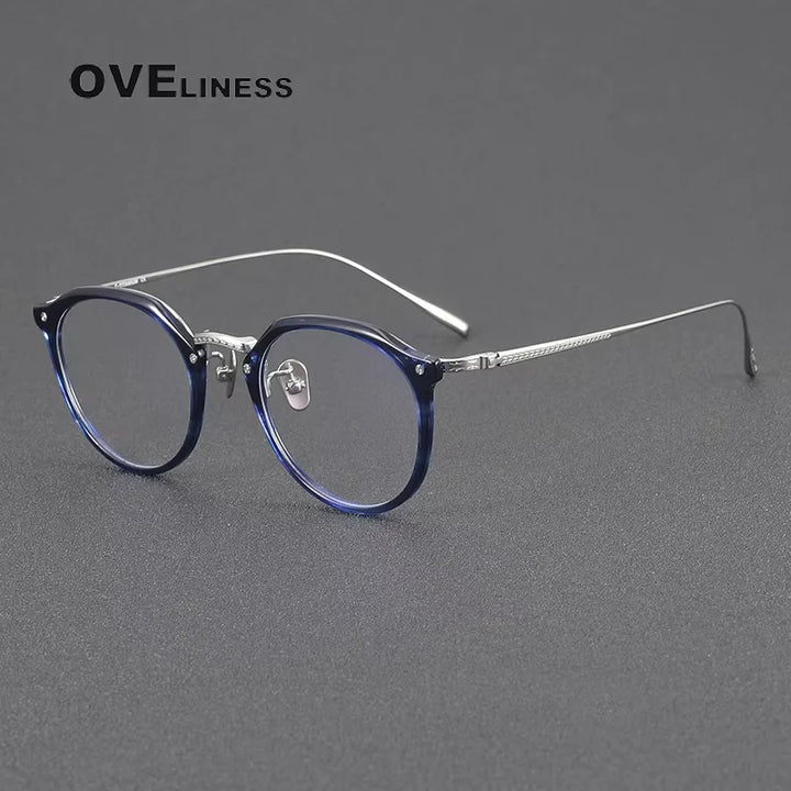 Oveliness Women's Full Rim Round Acetate Titanium Eyeglasses 85054