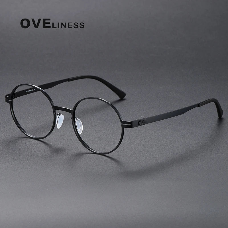 Oveliness Unisex Full Rim Round Screwless Titanium Eyeglasses 80996 Full Rim Oveliness black