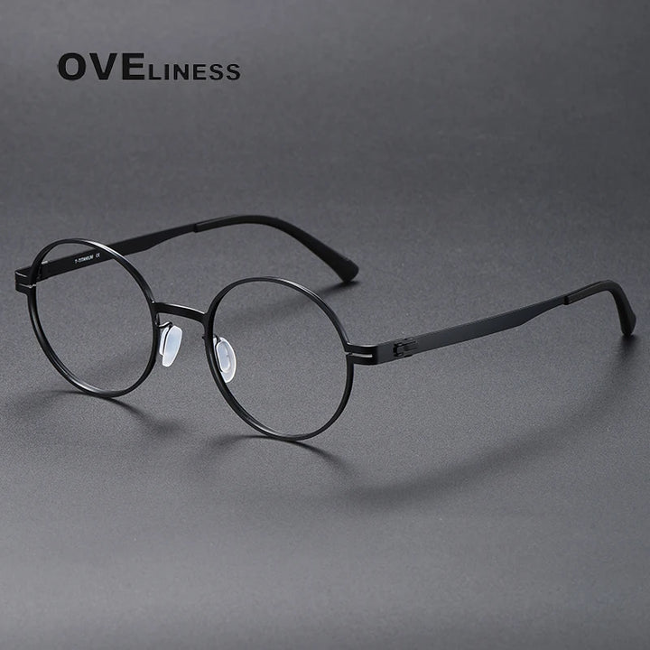 Oveliness Unisex Full Rim Round Screwless Titanium Eyeglasses 80996 Full Rim Oveliness black