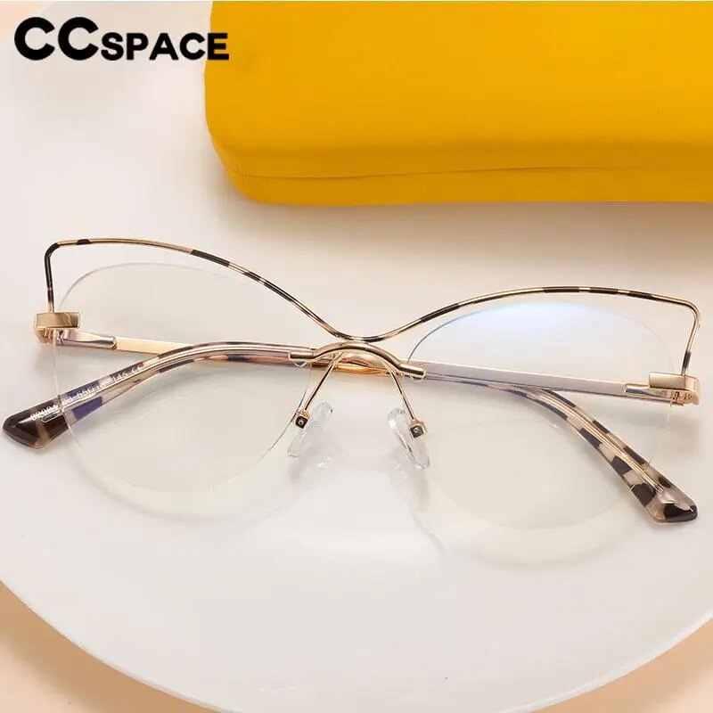 CCspace Women's Semi Rim Cat Eye Alloy Eyeglasses 57026 Semi Rim CCspace