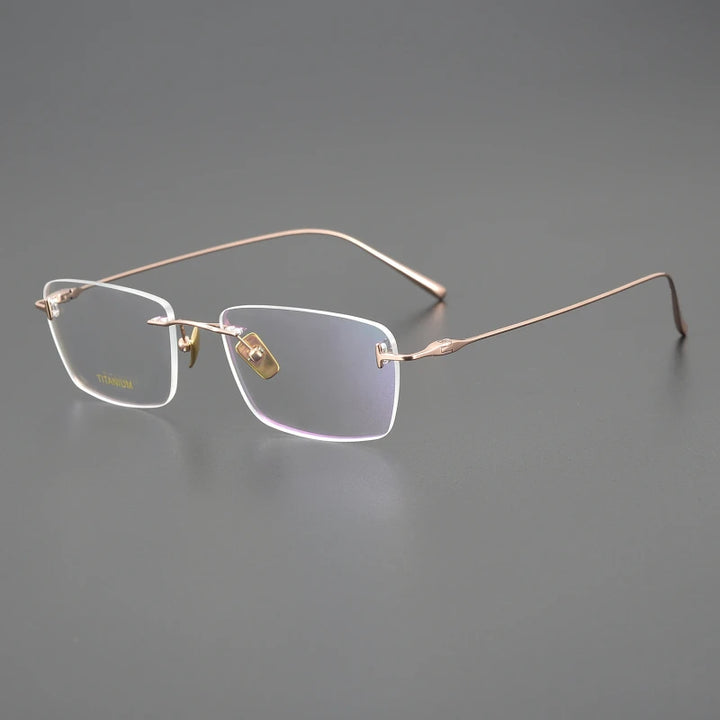 Black Mask Unisex Rimless Rectangle Titanium Eyeglasses Ft5678 Rimless Black Mask Rose Gold  