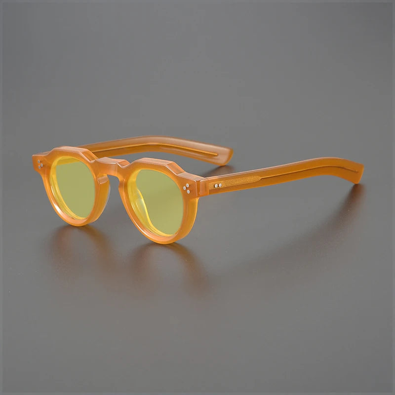 Gatenac Unisex Full Rim Flat Top Round Acetate Polarized Sunglasses M002 Sunglasses Gatenac Orange Yellow