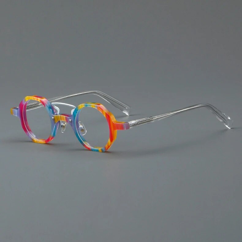 CCspace Unisex Full Rim Small Round Double Bridge Acetate Alloy Eyeglasses 57057 Full Rim CCspace