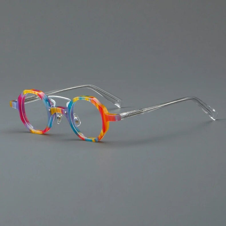 CCspace Unisex Full Rim Small Round Double Bridge Acetate Alloy Eyeglasses 57057 Full Rim CCspace