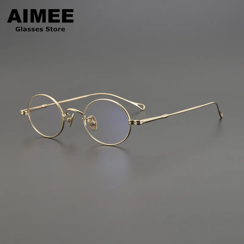 Aimee Unisex Full Rim Small Oval Round Titanium Eyeglasses 85001 Full Rim Aimee Golden