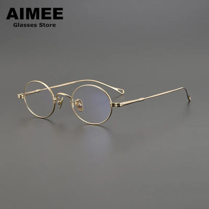 Aimee Unisex Full Rim Small Oval Round Titanium Eyeglasses 85001 Full Rim Aimee Golden