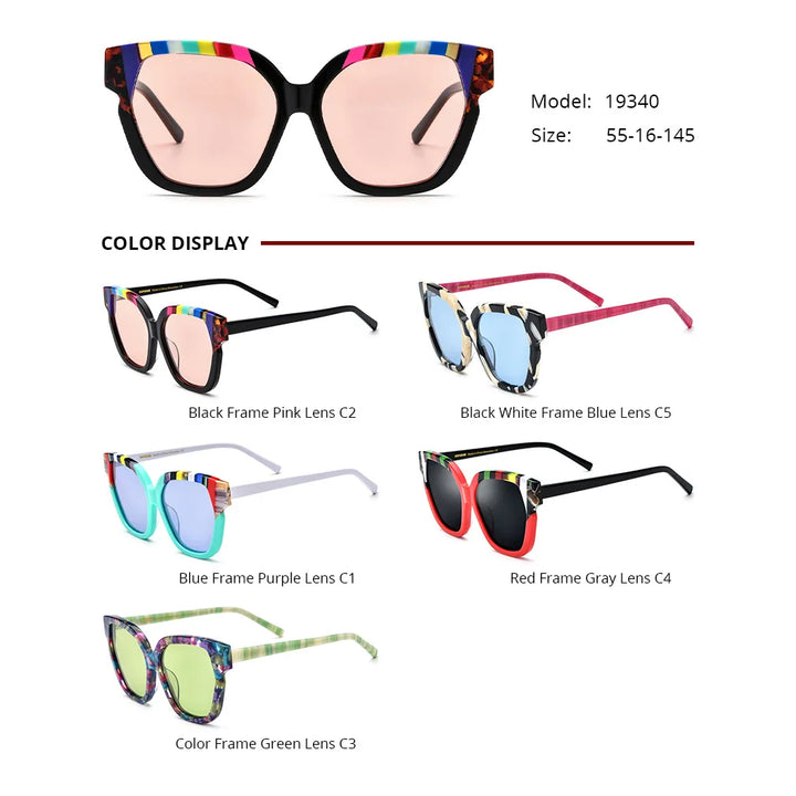 Nobler Women's Full Rim Square Cat Eye Acetate Polarized Sunglasses 9340 Sunglasses Nobler