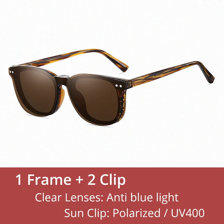 Ralferty Unisex Full Rim Square Tr 90 Eyeglasses Clip On Sunglasses 97757