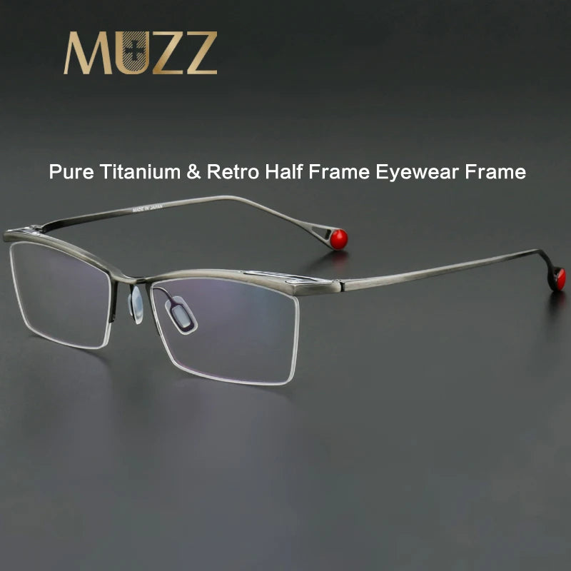Muzz Unisex Semi Rim Square Brow Line Titanium Eyeglass 817113