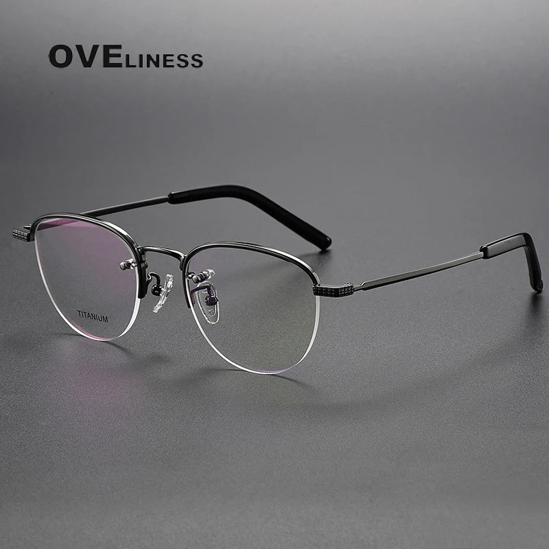 Oveliness Unisex Semi Rim Oval Titanium Eyeglasses Ot050 Semi Rim Oveliness gun