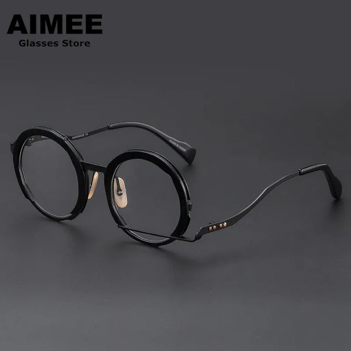 Aimee Unisex Full Rim Round Acetate Alloy Eyeglasses 491334 Full Rim Aimee Black